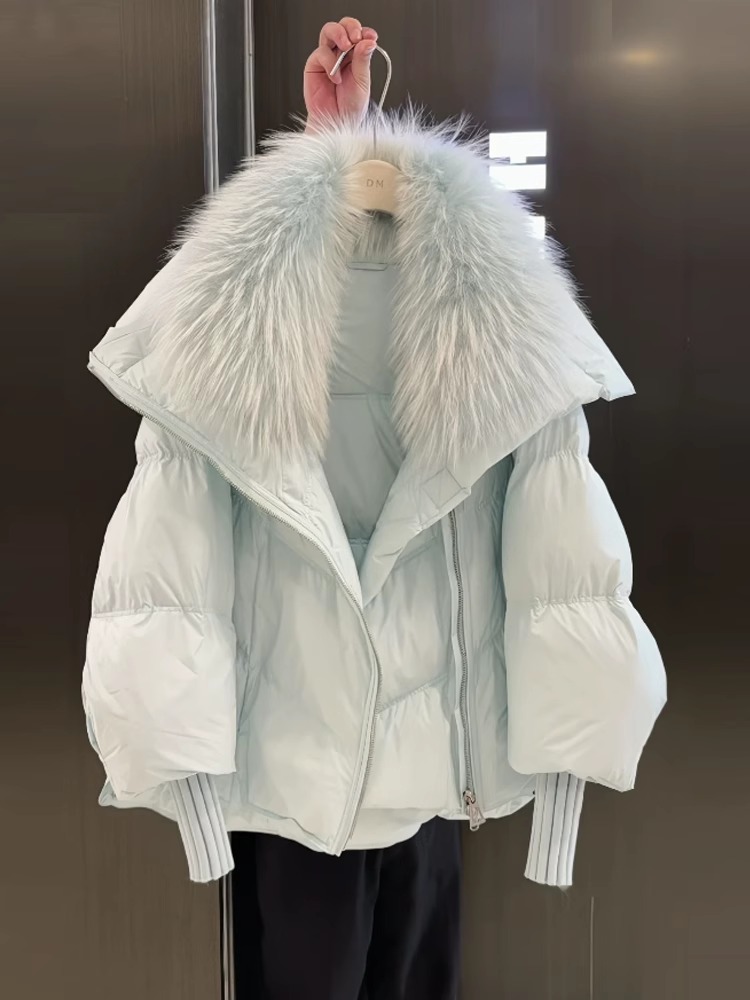 冬季新款韩系时尚毛毛大翻领设计感洋气棉服女小个子百搭减龄外套