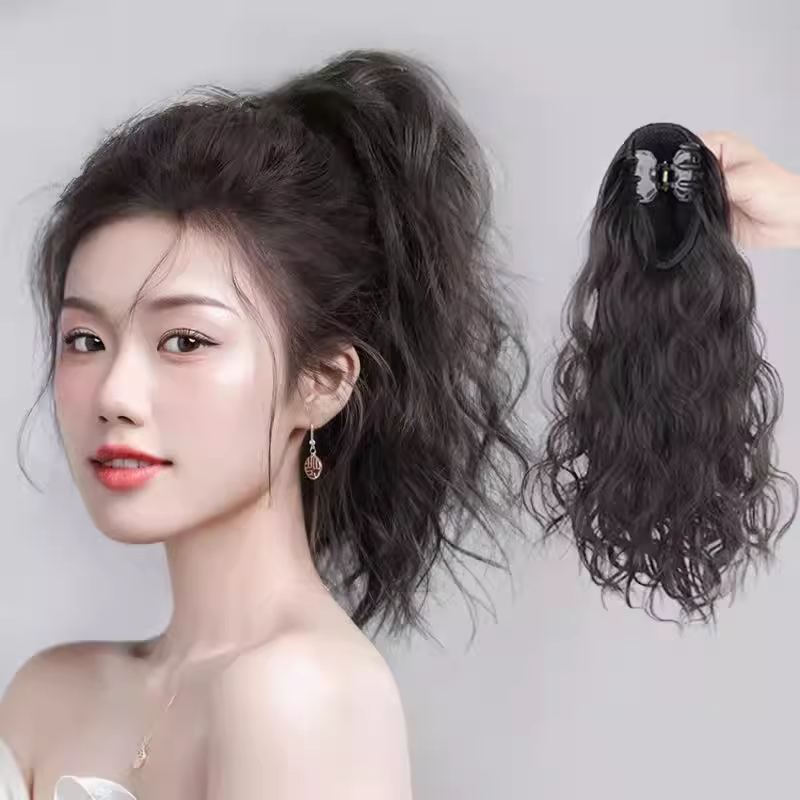 云朵烫抓夹式高马尾假发女夏仿真发可扎微卷短发自然辫子假马尾
