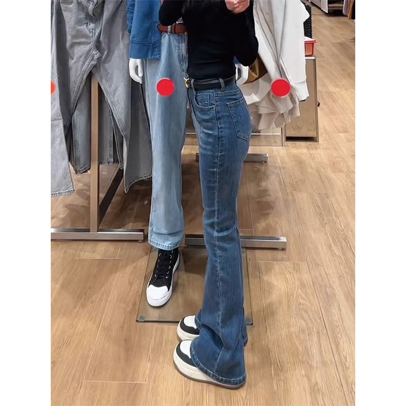 微喇牛仔裤女高腰显瘦高弹2025早春新款修身百搭复古简约黑色长裤