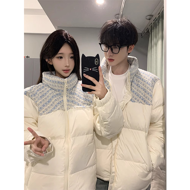 美式复古小香风高街棉服男款冬季高级感情侣厚外套立领潮流面包服