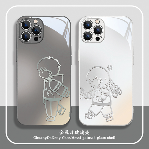 适用于苹果/华为/小米/OPPO/VIVO新款个性可爱线条女孩情侣手机壳