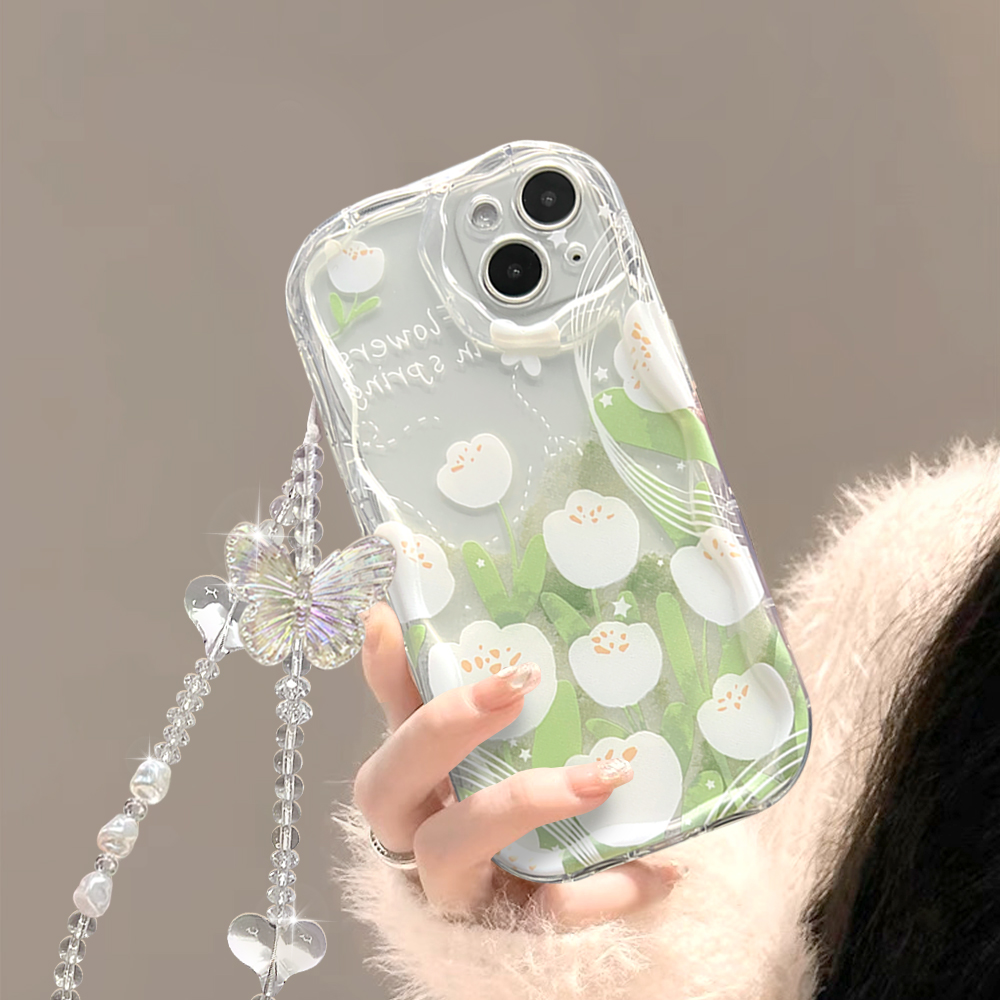 适用苹果/华为/OPPO/VIVO/小米F ins春天清新郁金香花透明手机壳