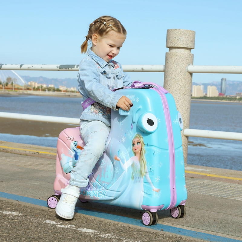 正品迪士尼儿童拉杆箱冰雪奇缘木马艾莎行李箱可坐可骑旅行箱子