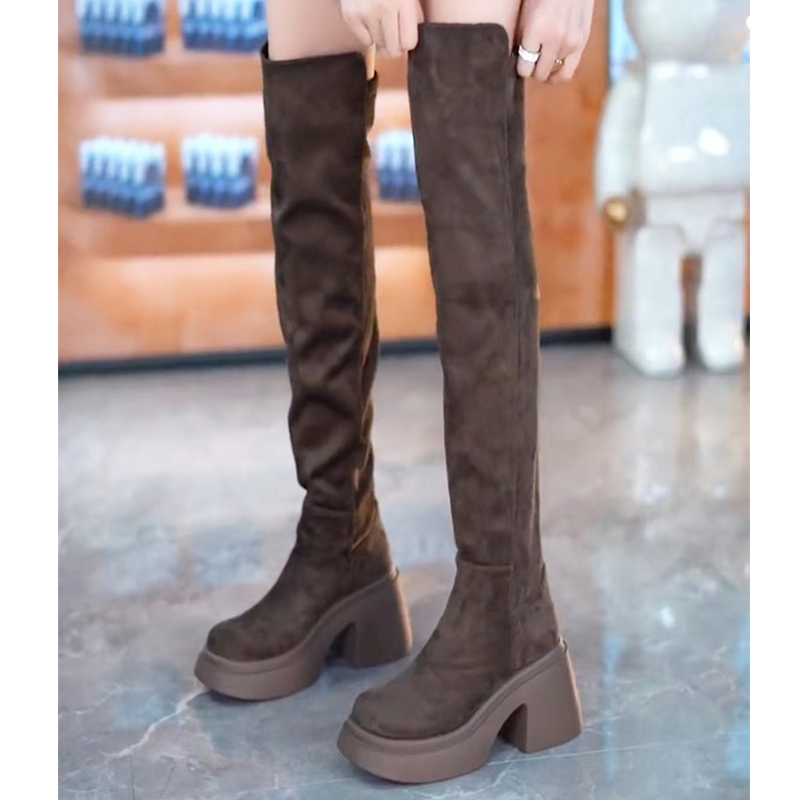 防水台厚底增高弹力靴女2025年秋冬新款磨砂过膝长靴子休闲瘦瘦靴