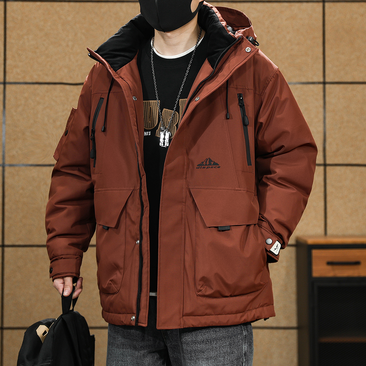 秋冬90%鸭绒美式羽绒服男士宽松大码保暖上衣冬季工装连帽外套男