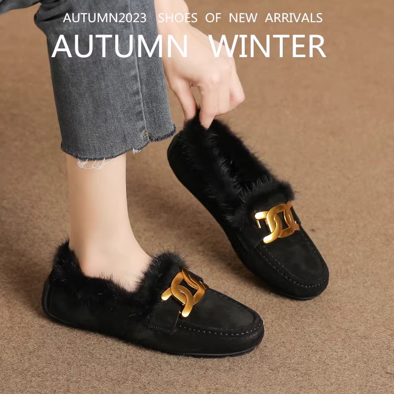 豆豆鞋女冬加绒2025秋季新款平底保暖棉鞋孕妇鞋一脚蹬外穿毛毛鞋