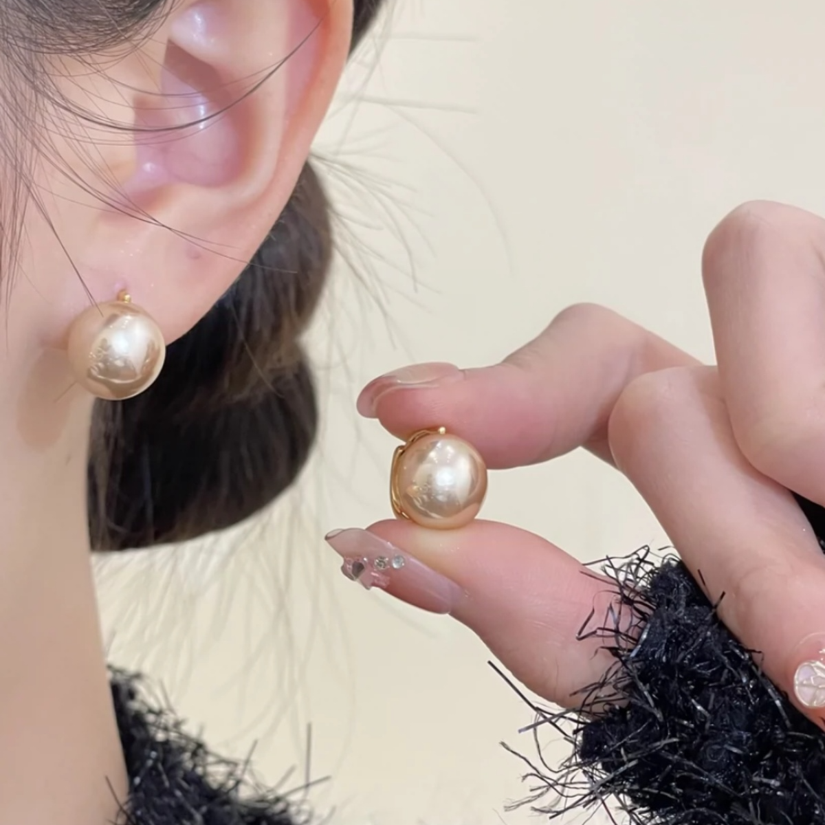 铜合金仿珍珠耳饰 高级感珠珠耳扣女小香风轻奢气质耳环小众耳钉