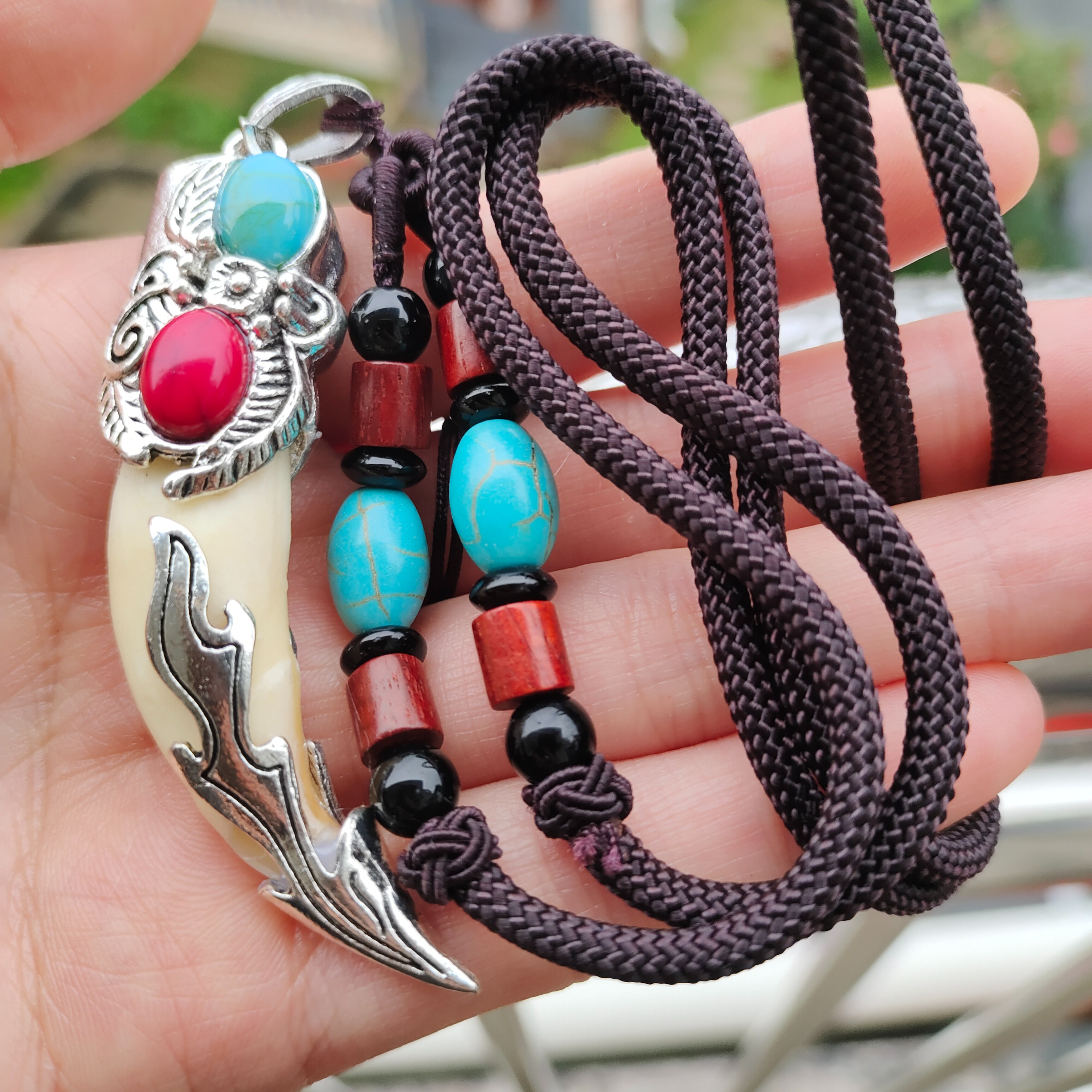 锌合金吊坠 真品黑狗牙项链正品天然蒙古牙齿霸气学生真狼牙挂件