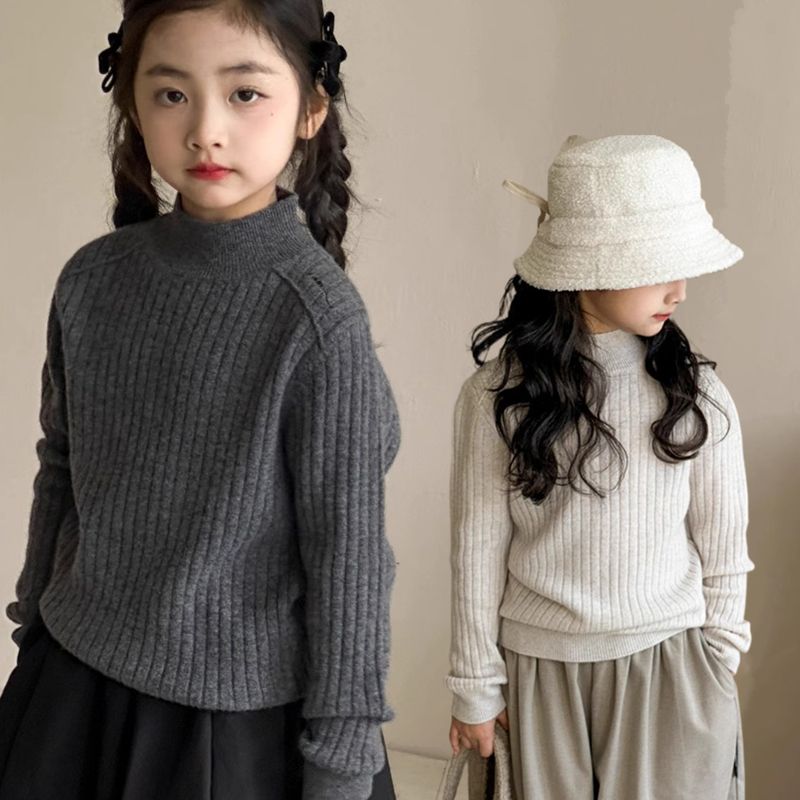BoLa/波拉刺绣女童内搭半高领毛衣2025新款洋气中大童针织打底衫