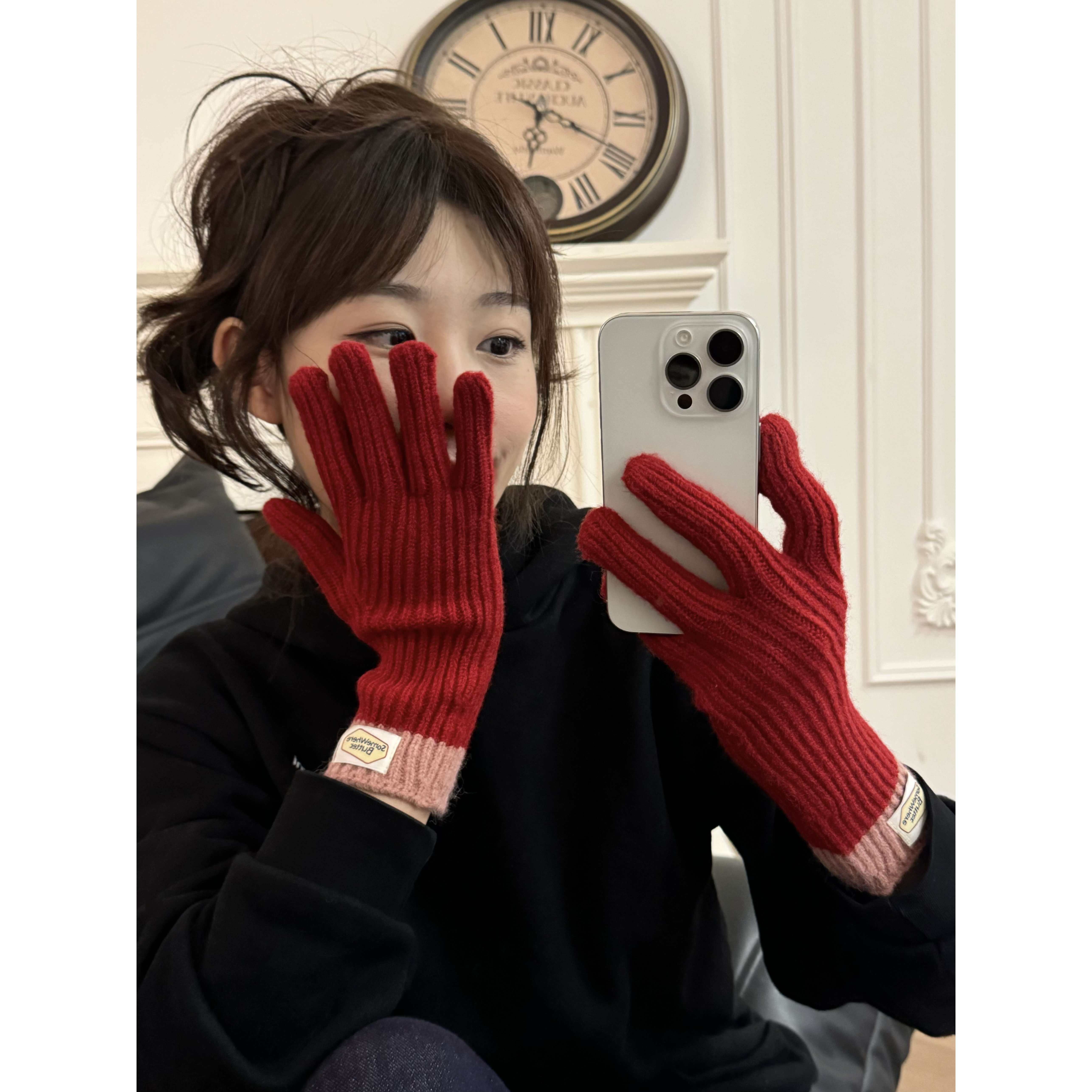 秋冬热推针织保暖加厚分指手套可触控