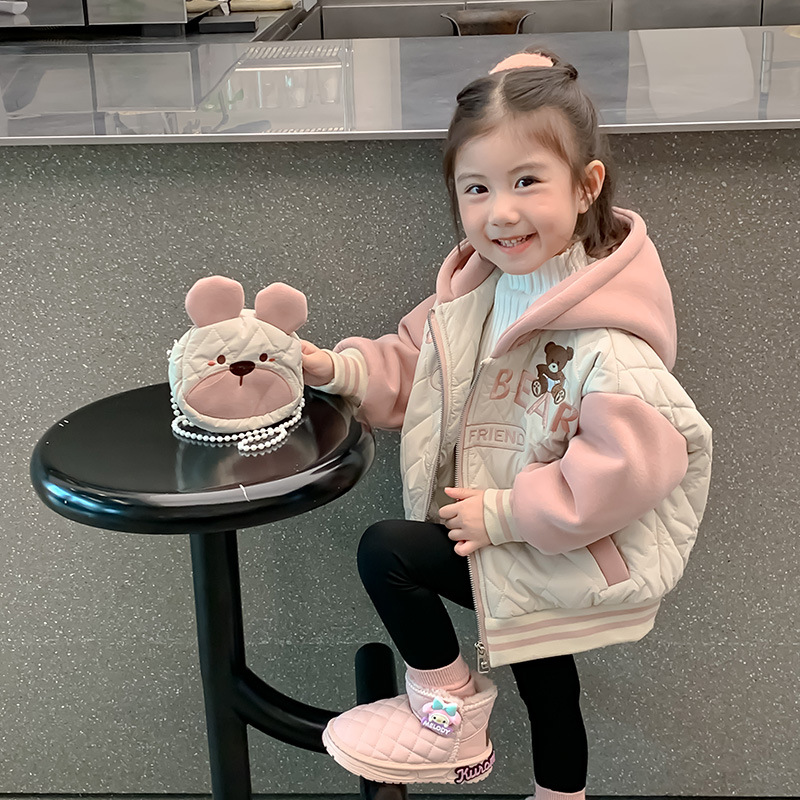 女童秋冬款外套2024新款洋气女宝宝秋季加绒加厚上衣儿童秋装棉衣