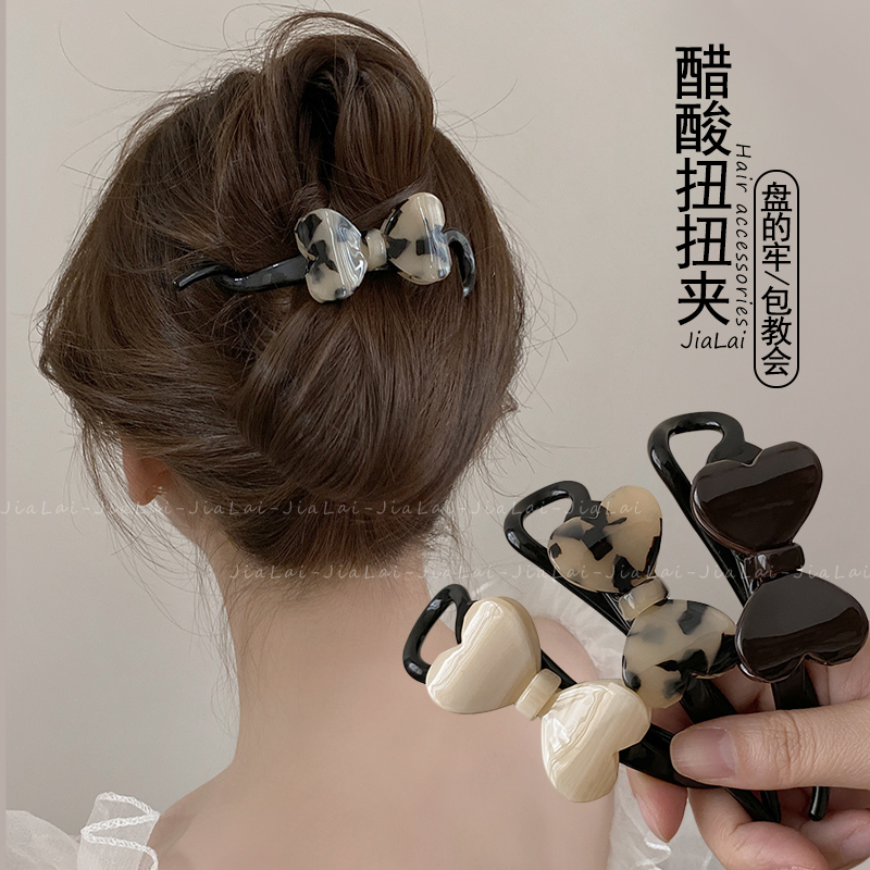简约气质豹纹发夹女后脑勺高级感一字扭扭夹大号盘发量多头饰夹子