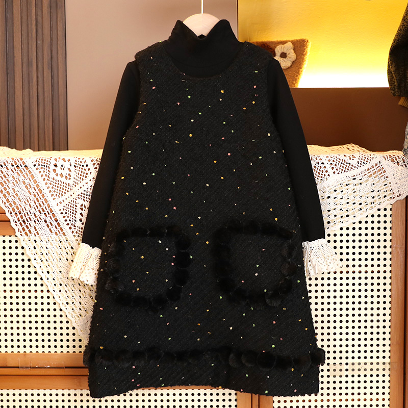 简清女童秋冬装连衣裙2025年新款儿童加绒背心裙+打底衫两件套