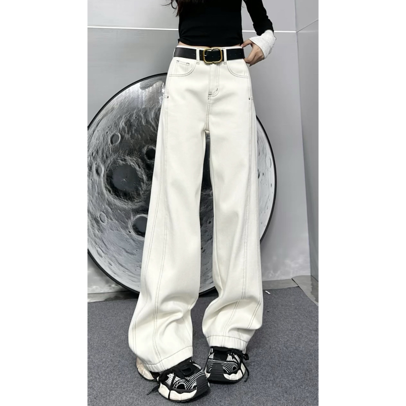 2025显瘦窄版直筒牛仔裤裤新款帅气百搭胖MM显瘦显腿长