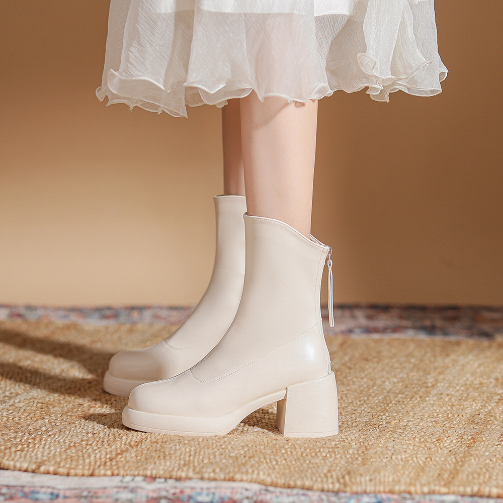 高跟短靴女马丁靴2025春秋新款洋气白色瘦瘦韩系小踝靴瘦瘦靴