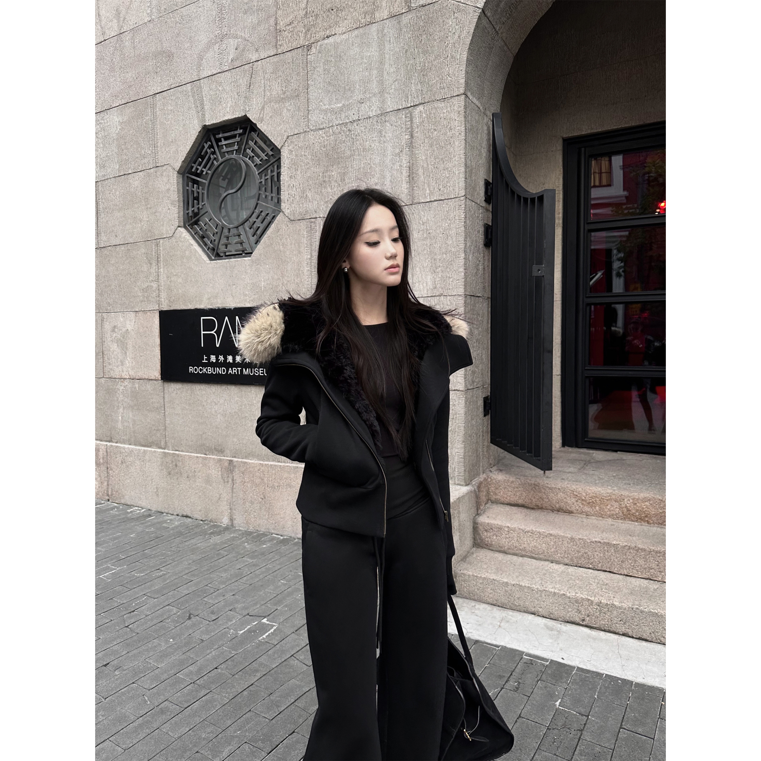 5werkwen DU家"收腰"版 连帽毛领短款加厚外套26-05