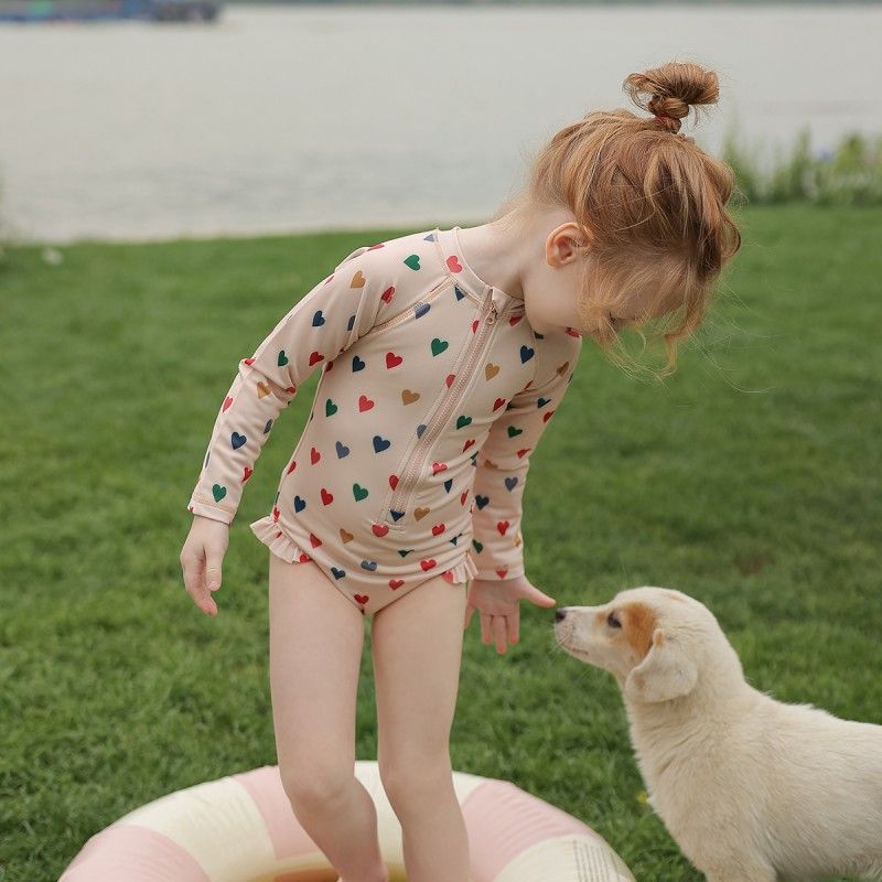 儿童泳衣夏季新款长袖防晒公主连体游泳衣中大童女孩度假沙滩泳装