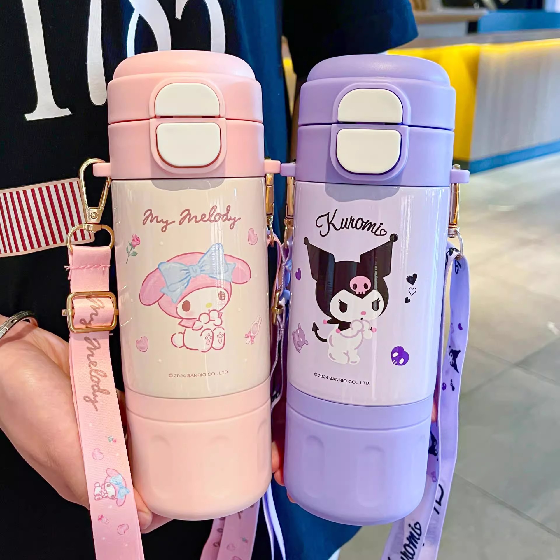 库洛米保温杯可爱女生便携网红大容量双饮水杯学生上学专用吸管杯