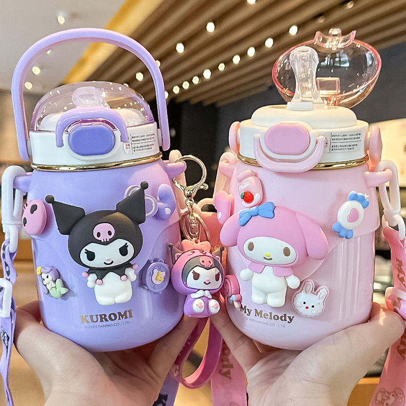 库洛米儿童保温杯吸管女孩316不锈钢学生上学专用杯子大容量水壶