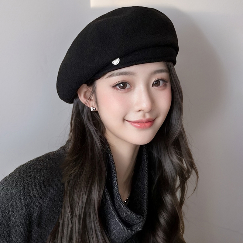 2024新款羊毛呢贝雷帽女士秋冬显脸小蓓蕾帽气质复古百搭画家帽子