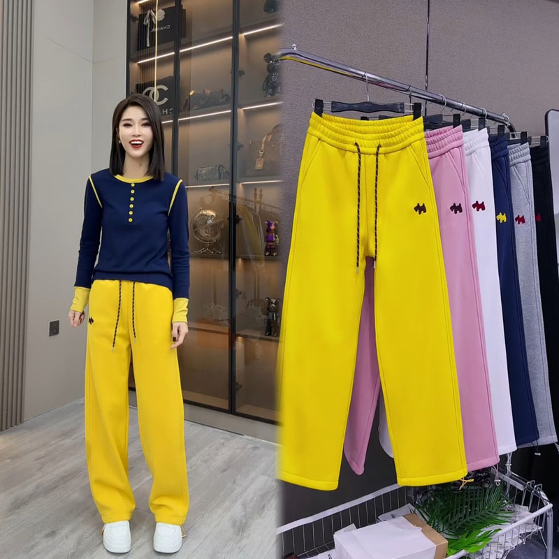 窄版阔腿裤女冬季2024新款垂感加绒加厚高腰加长女士休闲直筒长裤