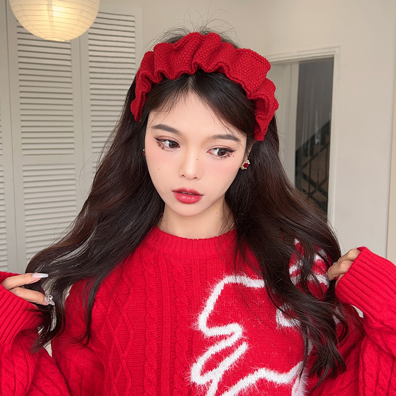 非金属布艺发饰 红色发箍针织百搭发卡网红复古甜美宽边气质头饰