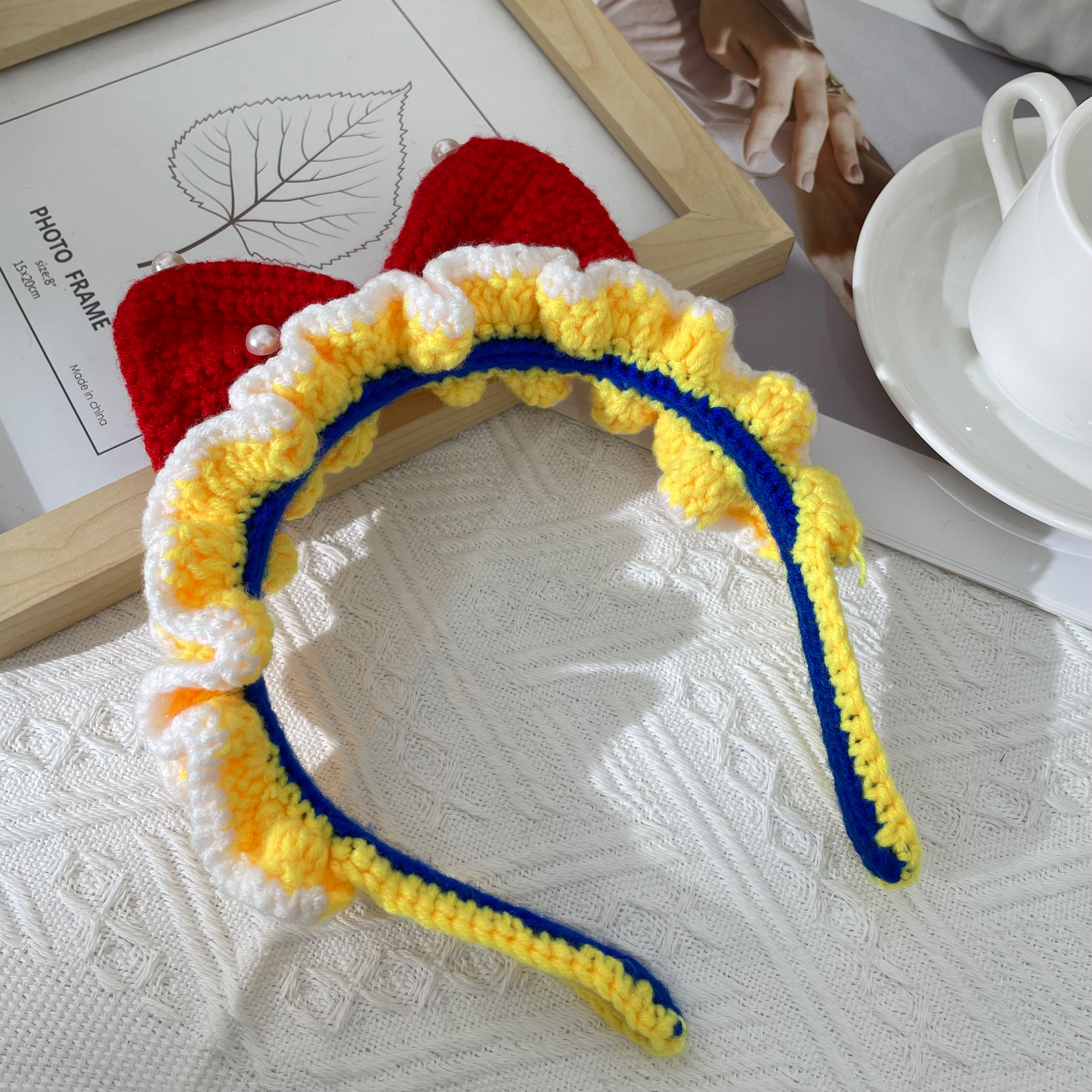 非金属布艺发饰 可爱公主蝴蝶结手工编织韩百搭手织毛线发箍发饰