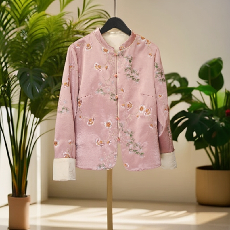 新中式全工刺绣100%宋锦双面穿秋冬厚款长袖外套2024原版正品