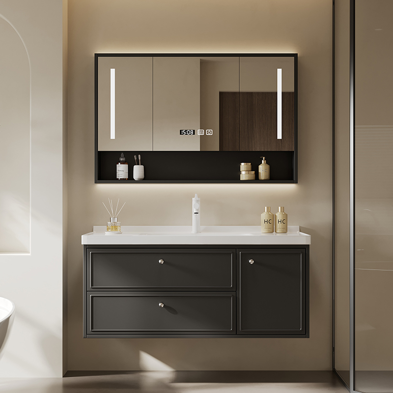 法式橡木智能浴室柜陶瓷一体盆可定制卫生间洗手池洗脸盆柜组合