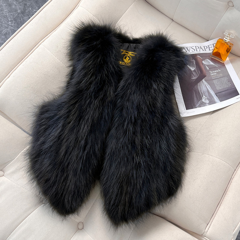 高级灰狐狸毛皮草女短款显瘦时尚貉子毛背心坎肩秋冬真毛新年战袍