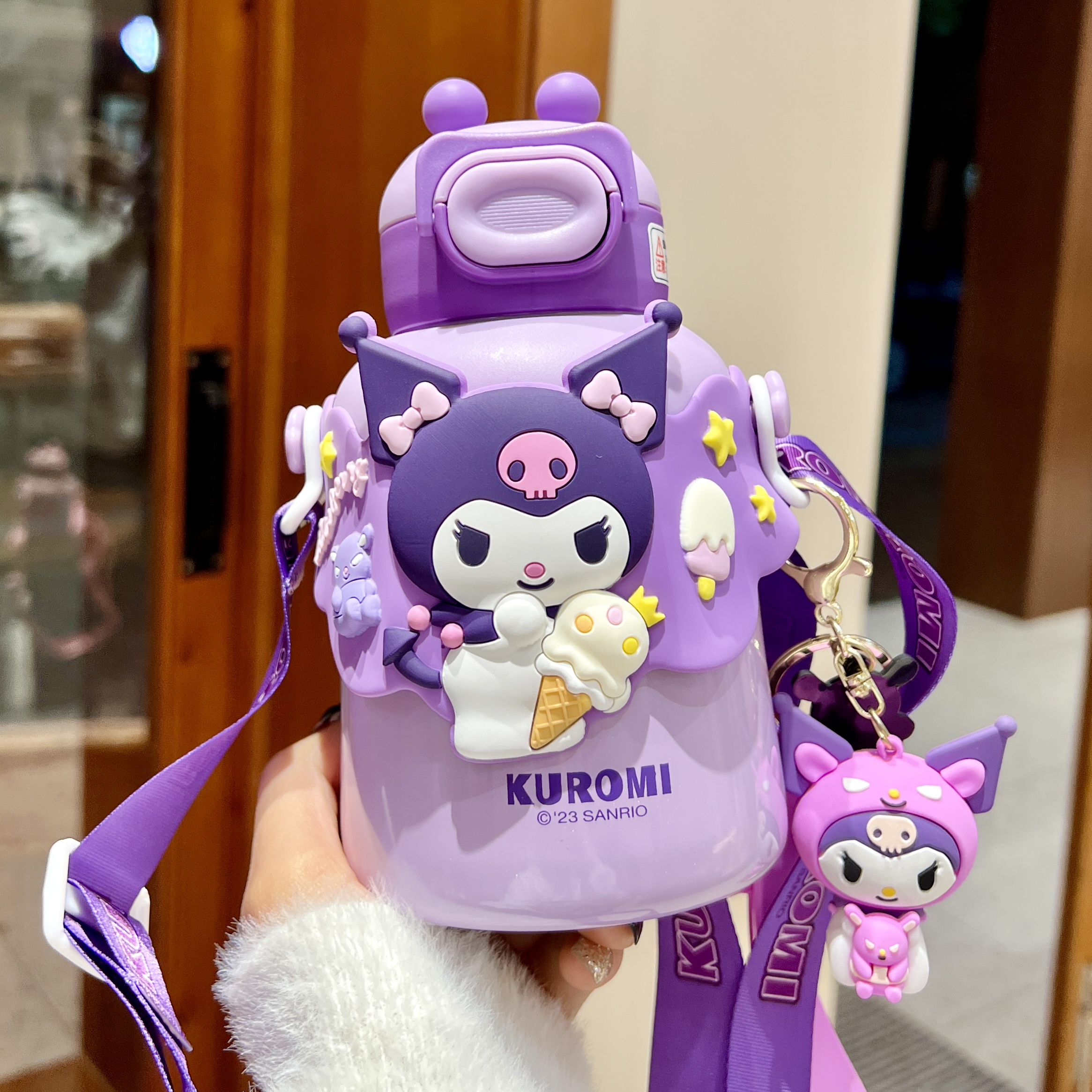 库洛米儿童保温杯学生上学专用水杯316不锈钢杯子吸管女保温水壶