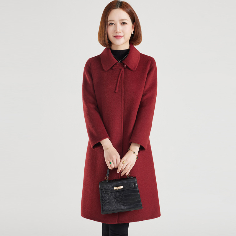 双面呢羊绒大衣女中长秋冬洋气喜婆婆喜妈妈款中老年羊毛外套