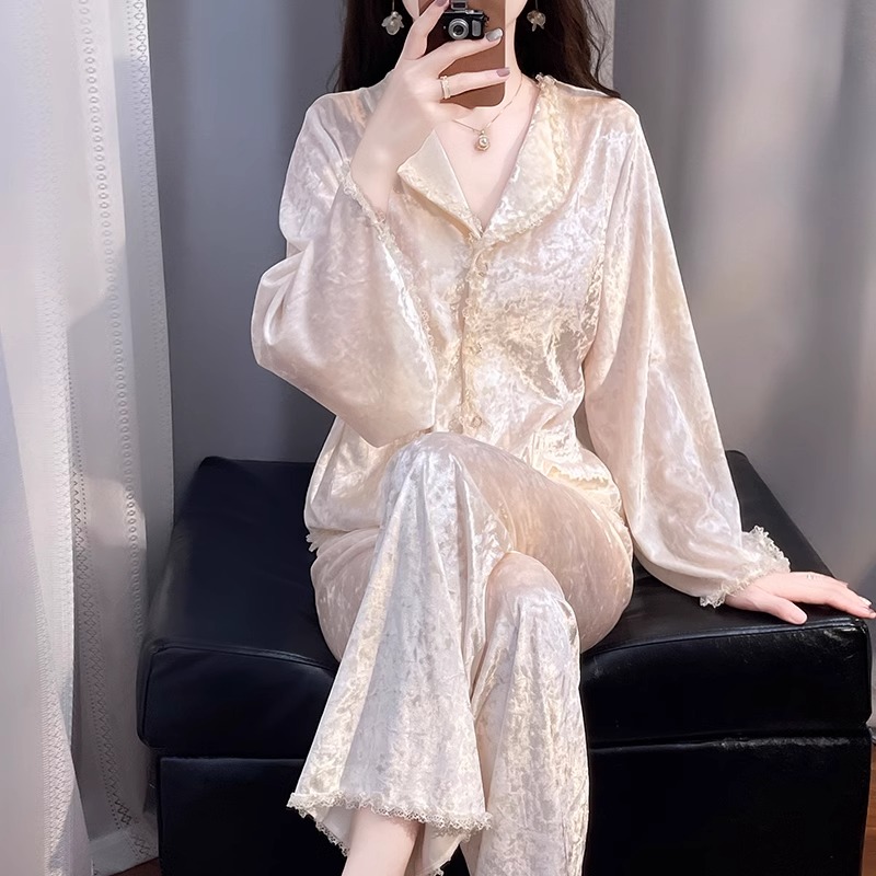 TPVL轻奢法式钻石丝绒睡衣女春秋长袖秋冬2025新款爆款甜美高级感