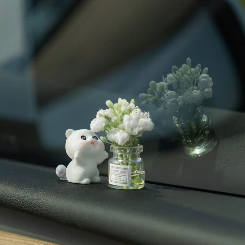 可爱治愈迷你茉莉小花瓶汽车摆件可香水车载屏幕窗边摆件车内饰品