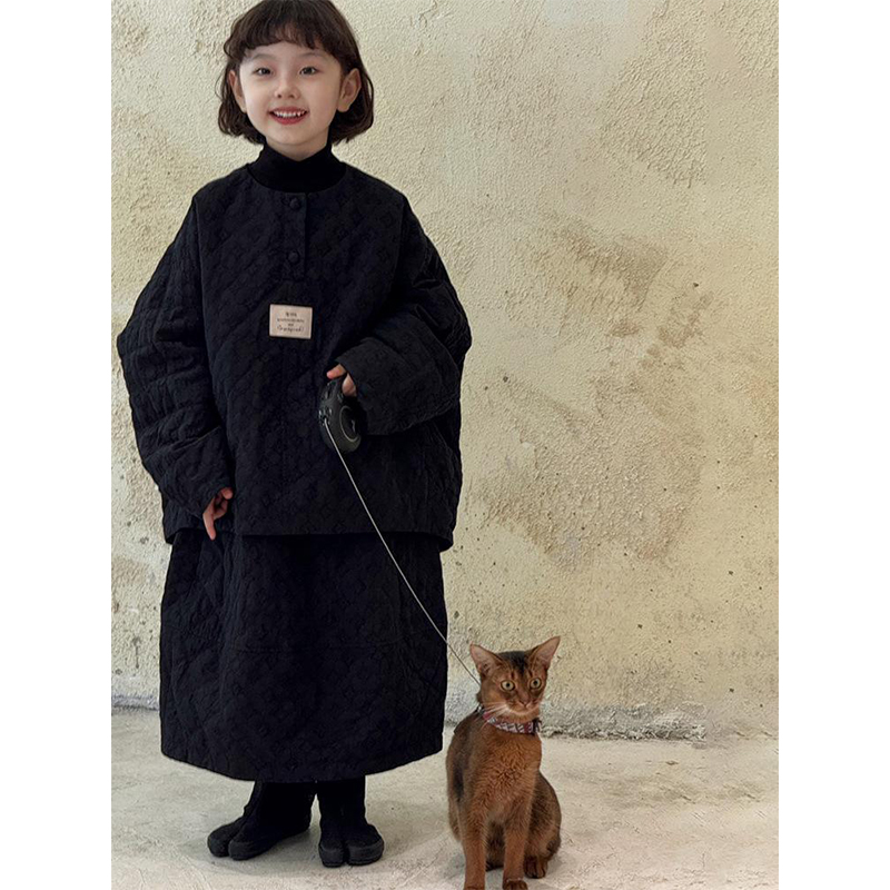 巴拉保暖女童夹棉套装秋冬装休闲新款洋气儿童冬季加厚复古裙棉服