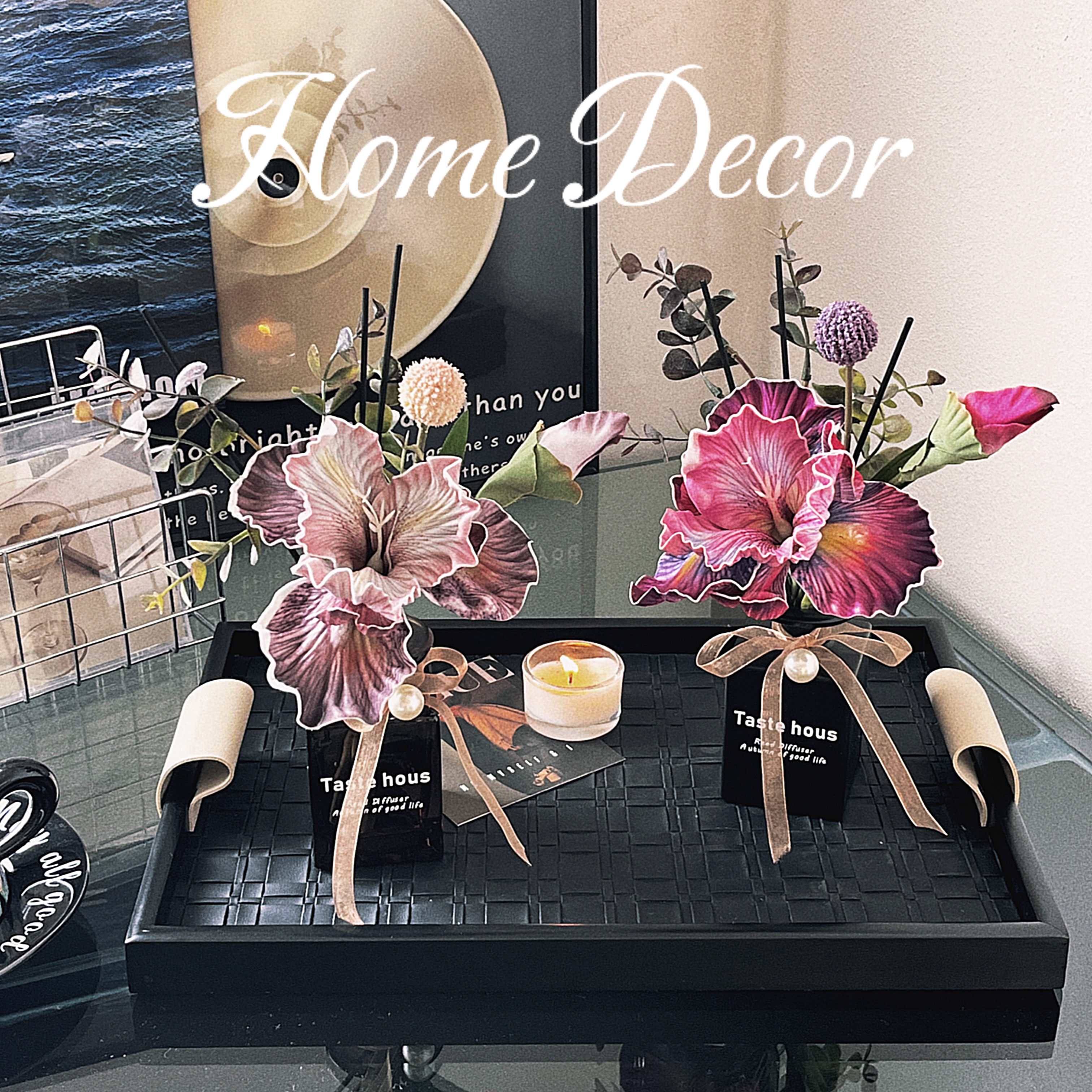 【爱丽丝 】复画鸢尾仿真花假花无火香薰家用室内持久留香花艺摆件