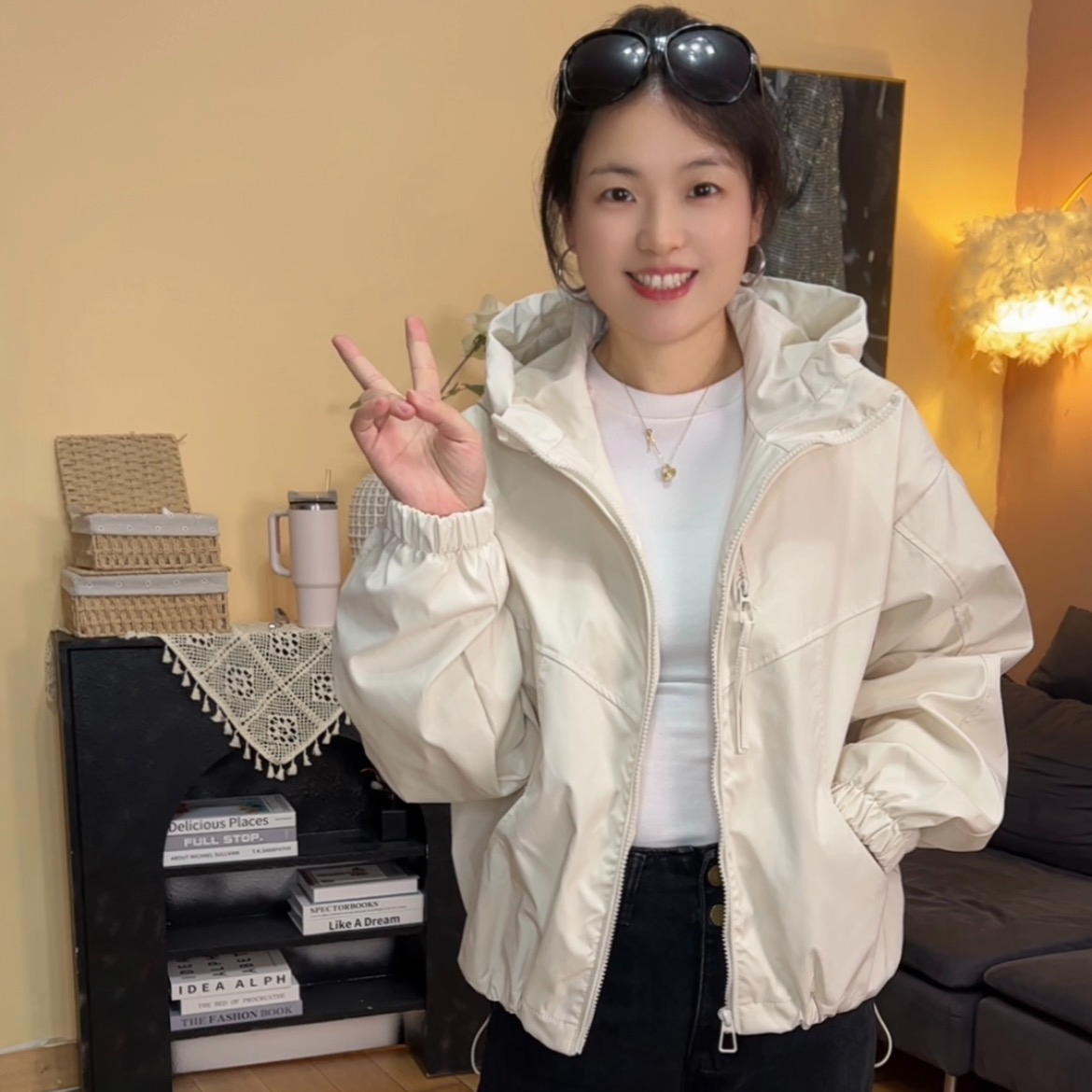 连帽冲锋衣外套女春秋新款小个子宽松休闲百搭下摆抽绳设计感上衣