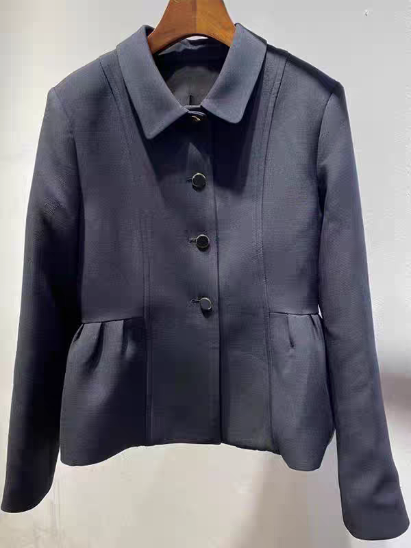 25春装新款单排扣衣摆两侧压褶长袖丝毛外套中式复古款短外套女潮