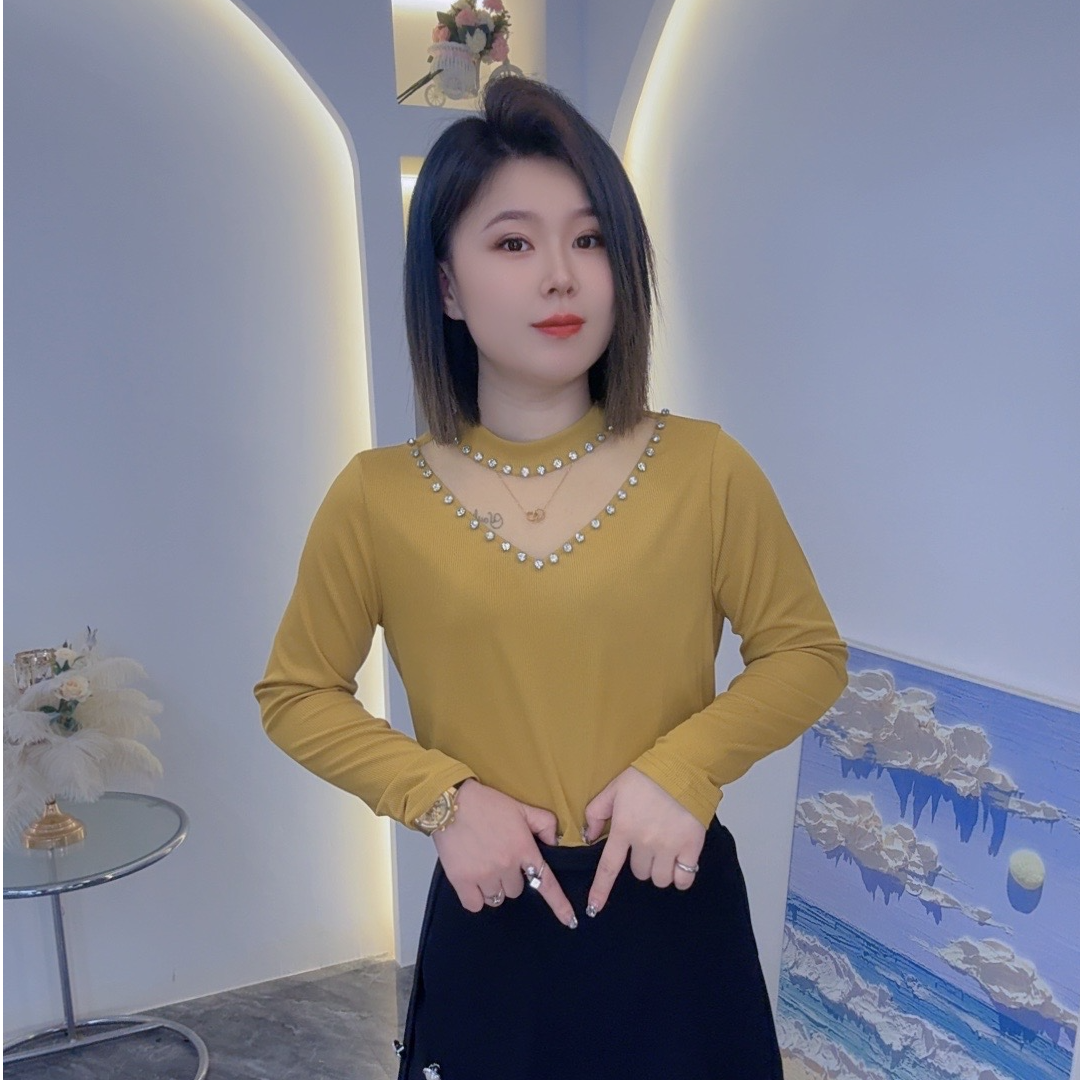 加厚8011秋冬新款2025半高领内搭打底衫百搭洋气钉珠T恤网纱上衣