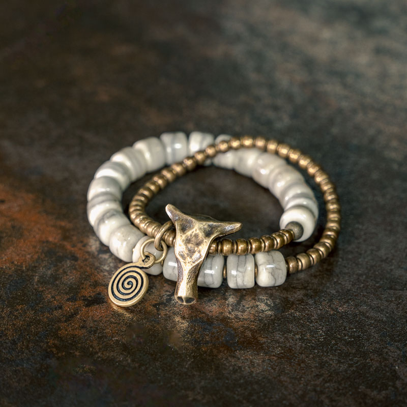 黄铜手链 曲尾花小众设计牛头造型手串男 原创复古个性手链手饰品