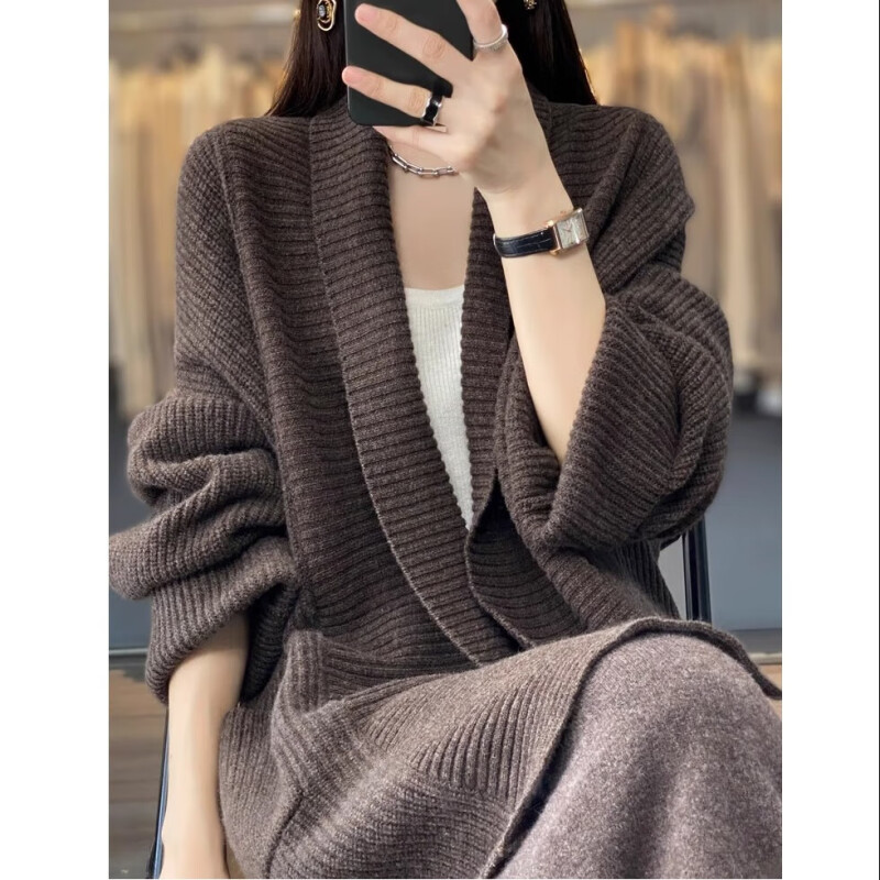 新款春秋季外套女加厚中长款外搭绞花针织开衫宽松慵懒针织衫外套