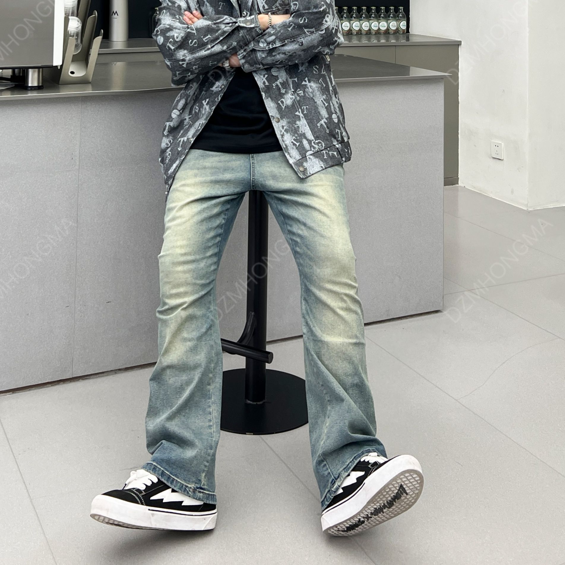 DAZHONGMA 弹力牛仔裤微喇显瘦渐变男水洗嘻哈街头美式牛仔裤潮流