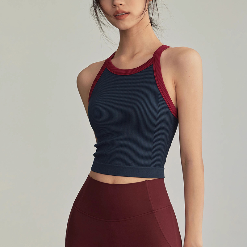 【晶晶专属】岚纹固定胸垫运动背心聚拢防震跑步外穿复古工字文胸