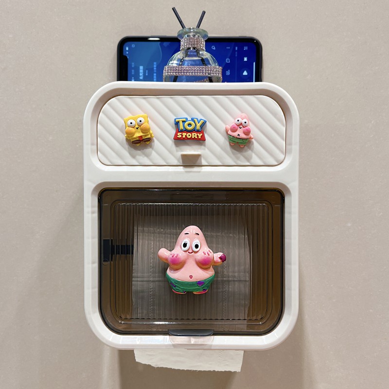 卫生间纸巾盒防水免打孔可爱卡通网红厕所抽纸盒壁挂式卷纸置物架
