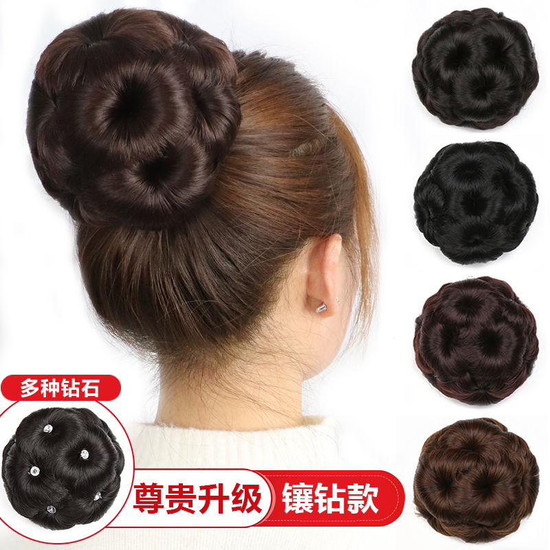 丸子头假发女抓夹发包九朵花爪夹简约假发包新娘丸子头花盘发器