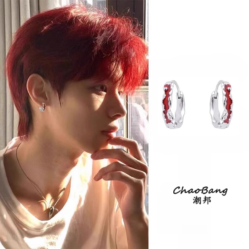 合金耳饰 素款小众耳饰红耳环男女单只百搭轻奢耳夹美式高级耳钉