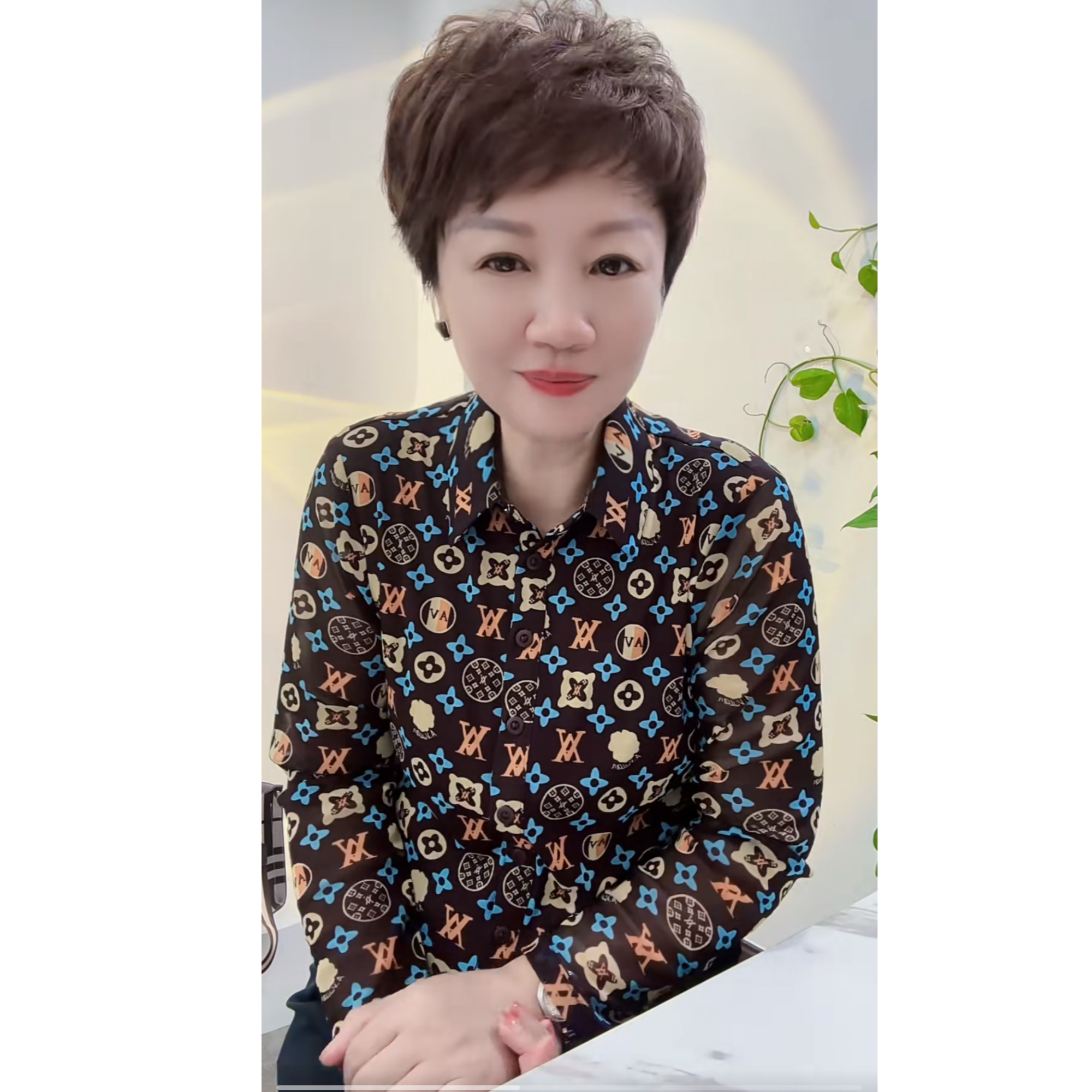 【于姐】7782亲肤网纱长袖时尚翻领衬衣