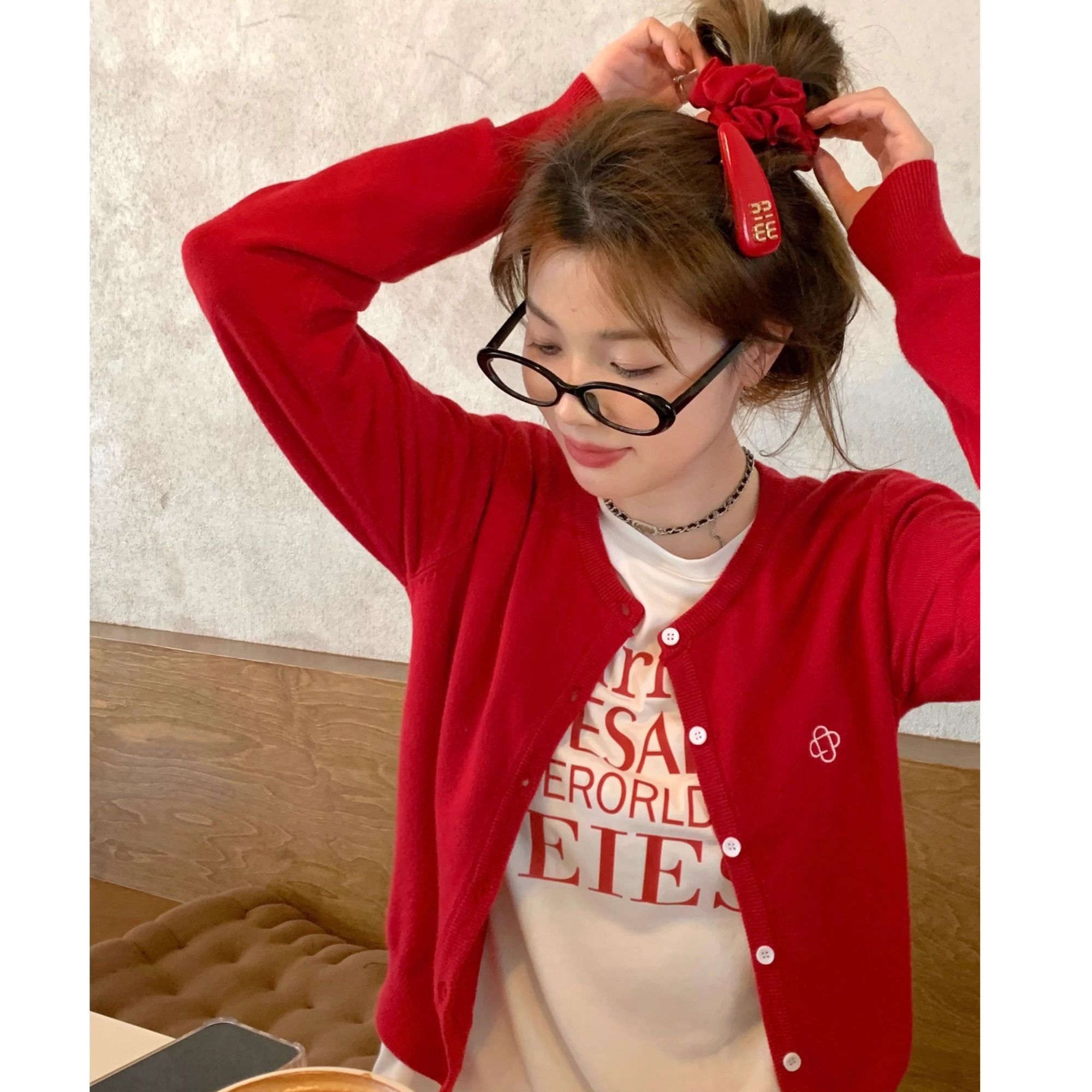 红色短款针织开衫女2025初早秋季新款韩系氛围感穿搭毛衣外套上衣