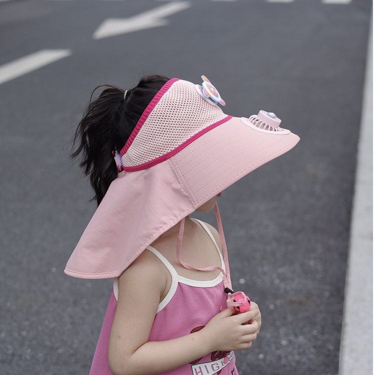 儿童风扇帽夏季男童户外大檐遮阳帽女宝宝空顶披肩防晒帽防紫外线