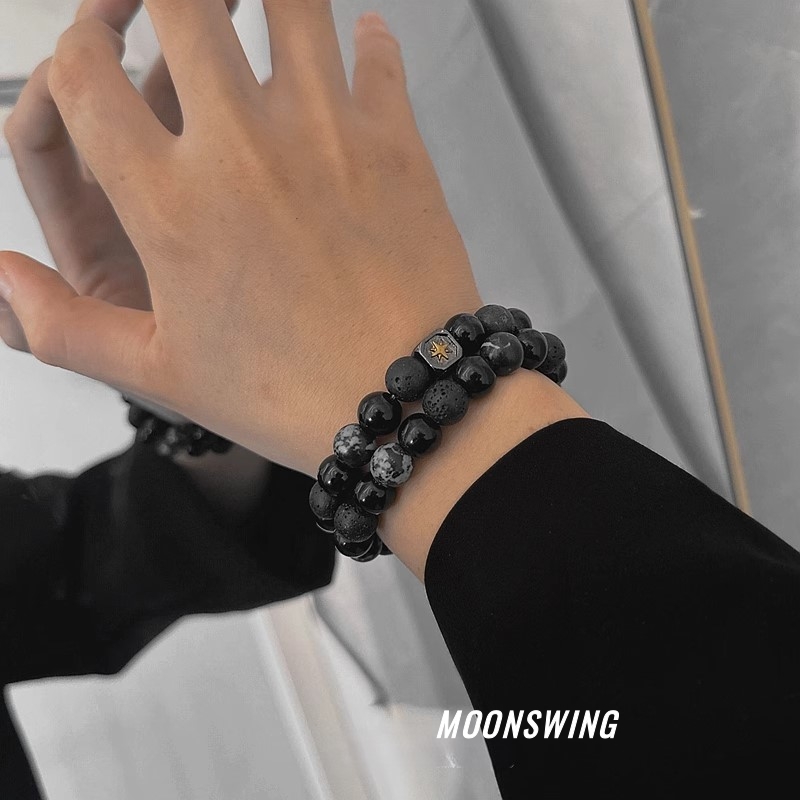 非金属玻璃手链 金芒星黑色串珠男士个性手链高级感小众设计简约